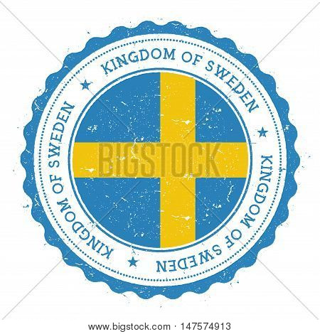 Grunge Rubber Stamp With Sweden Flag. Vintage Travel Stamp With Circular Text, Stars And National Fl