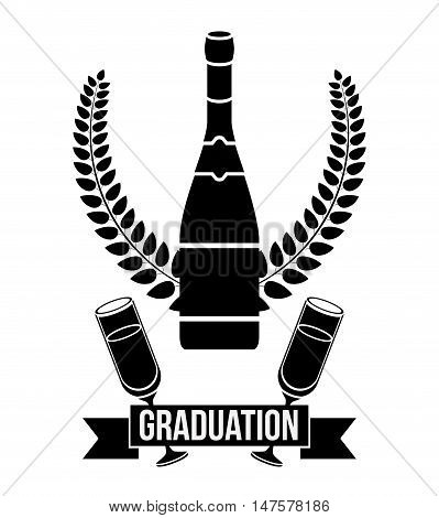 Bottle and cup of graduation calebration. University school and education theme. Isolated design. Vector illustration
