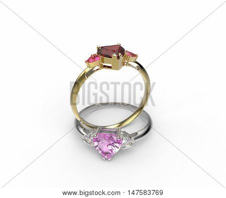 Wedding rings with diamond heart . 3d digitally rendered illustration