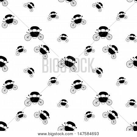 Black and White Cinderella Fairytale carriage. Seamless Pattern. Vector Illustration. EPS10