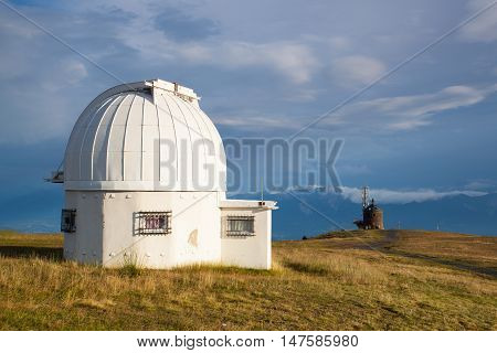 Observatory dome in the Gerlitzen Apls in Austria.View of the mountains in Slovenia.