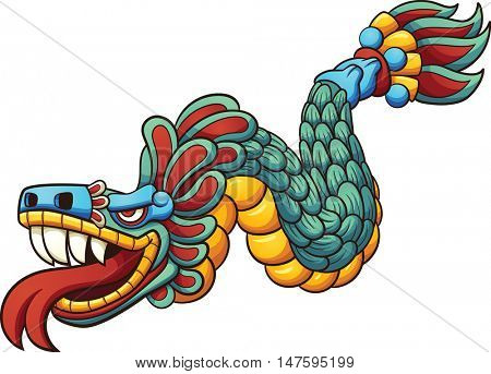 Cartoon Quetzalcoatl. Vector clip art illustration with simple gradients. All in a single layer. 