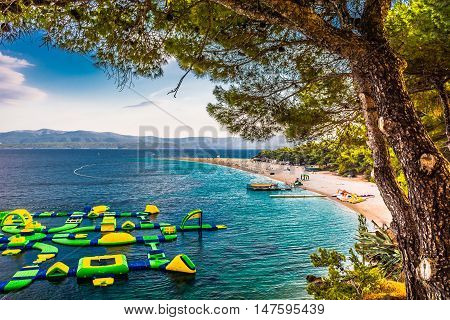 Famous croatian beach Golden Cape (Zlatni Rat), Island of Brac, Croatia summertime.