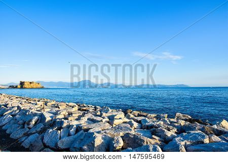 Naples, Italy - October 4, 2015. Panoramic View Seafront Francesco Caracciolo.