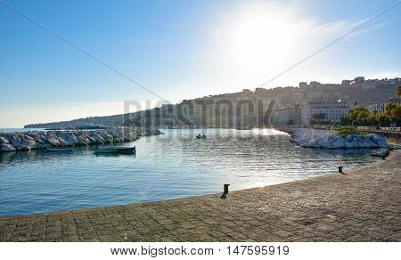 Naples, Italy - October 4, 2015. Panoramic View Seafront Francesco Caracciolo.