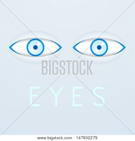 Blue eyes on gray background poster. Vector illustration