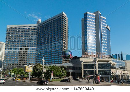 Moscow, Russia -03 June 2016. Shopping center Lotte Plaza and an advertising of Alfa Bank