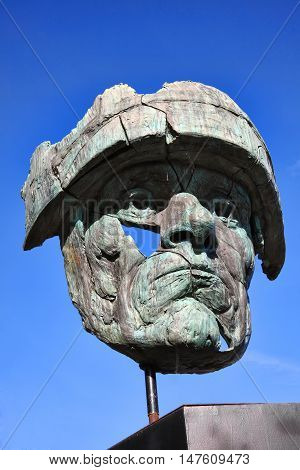 Cardiff, Wales, UK, August 31, 2016 :  The Abandoned Soldier a sculpture created  in 2007  by James Napier which now has a permanent base inside Cardiff Castle