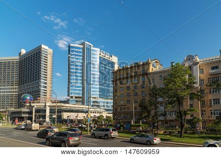 Moscow, Russia -03 June 2016. View of the Novy Arbat, Lotte Hotel and a Novinsky Boulevard