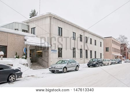 IMATRA, FINLAND - JANUARY 29, 2011: Hotelli Imatra Hostel on Kanavakatu Street. Winter view.