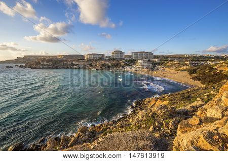 Malta - Golden Bay malta's most beautiful sandy beach at sunset