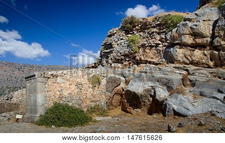 The ruins on the island-fortress of Spinalonga. Crete