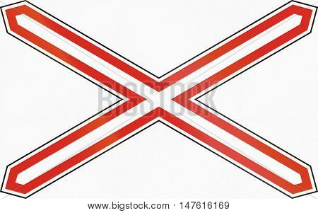 Hungarian Warning Road Sign - Level Crossing With Single Track