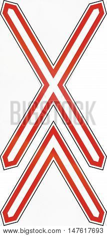 Hungarian Warning Road Sign - Level Crossing With Multiple Tracks