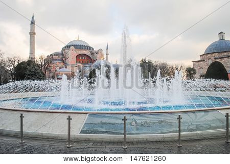 Fountain on the square near the Meseta Aya Sofia
