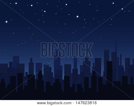 Night city silhouettes over starry sky vector illustration