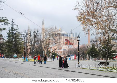 ISTANBUL AYA SOPHIA MOSQUE - JANUARY 7/2013: Orthodox pilgrims visited the Aya Sofia mosque during the Christmas holidays.