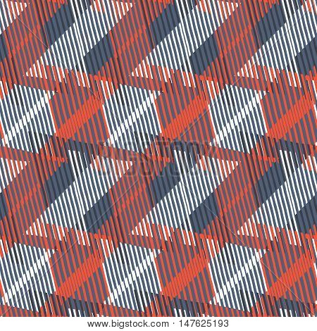 Abstract colorful pattern with stripes and geometric shapes. Seamless geometric modern print in red grey green colors. Modern textile design with dynamic tech lines for summer fall fashion. Vector