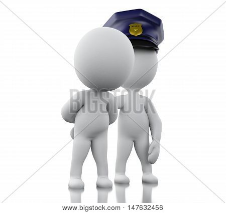 3d Illustration. Policeman arresting a thief. Isolated white background.