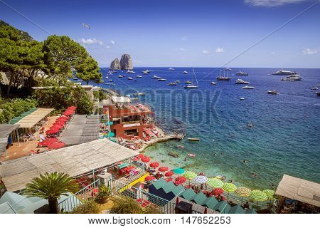 Beach resort at Marina Piccola on Capri island Italy