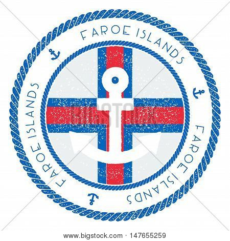 Nautical Travel Stamp With Faroe Islands Flag And Anchor. Marine Rubber Stamp, With Round Rope Borde