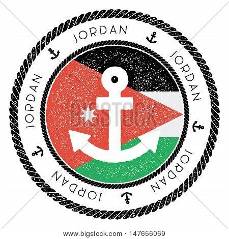 Nautical Travel Stamp With Jordan Flag And Anchor. Marine Rubber Stamp, With Round Rope Border And A