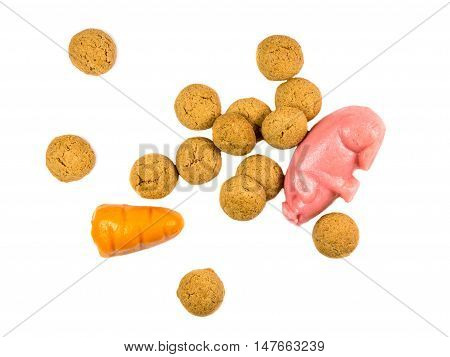 Handful Of Pepernoten Cookies With Marzipan Pig And Carrot