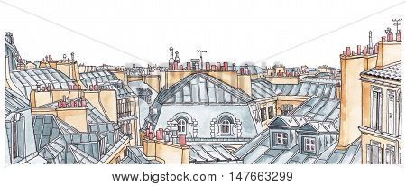 Roofs of Paris in watercolor. The horizon for design.