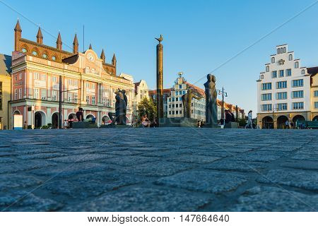 View over the market square Neuer Markt in Rostock Germany.