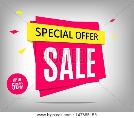 Sale pink banner on a abstract gray background. Vector illustrration eps 10