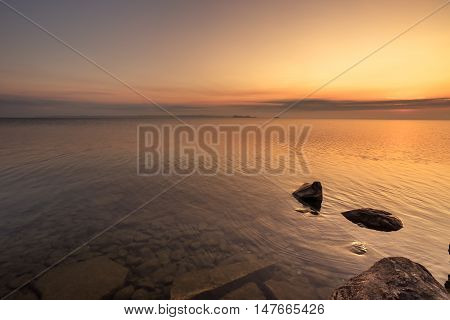 View of Simcoe lake during sunrise from Sibbald Point Provincial Park, Ontario, Canada