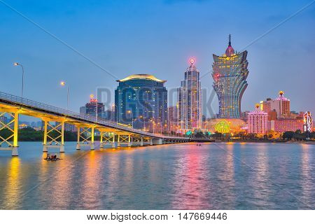 View Of Macau City Skyline At Night