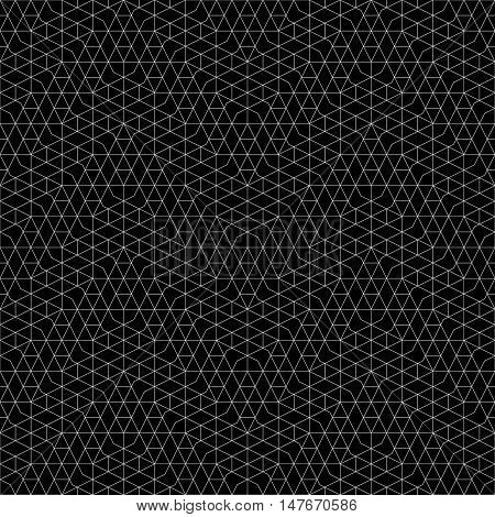 Seamless pattern. Abstract geometrical background. Original linear texture with repeating thin broken lines polygons difficult polygonal shapes rhombuses triangle. Monochrome. Black. White.
