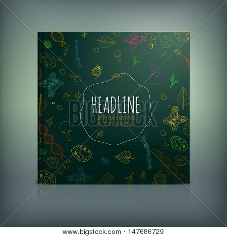 Vector biology brochure cover template. Modern background for poster, print, flyer, book, booklet, brochure and leaflet design. Editable graphic illustration in dark green and bronze colors