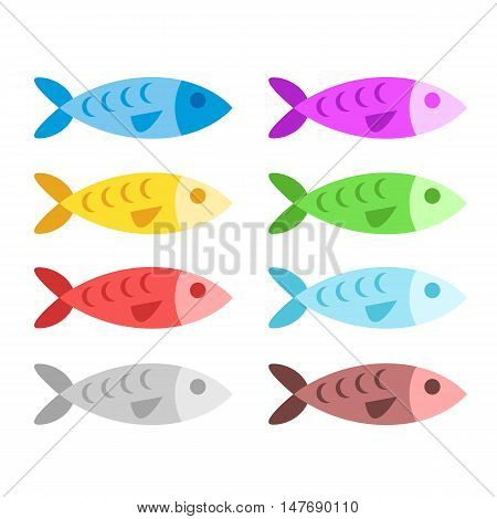 Colorful fish set. Flat design. Vector illustration