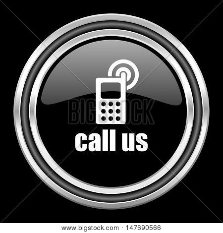 call us silver chrome metallic round web icon on black background