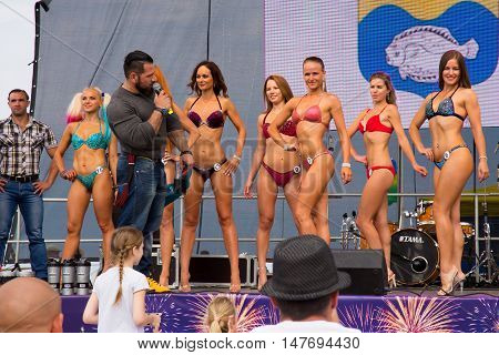 RUSSIA, ZELENOGRADSK - SEPTEMBER 03, 2016: Open festival bikini Miss Fitness in the resort town of Zelenogradsk (Cranz). As part of the Citi Day celebration.