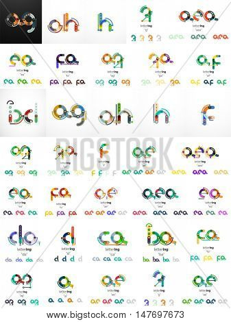 Set of initial branding letter logo templates, minimal linear outline style, line segments connected to each other
