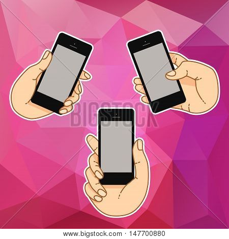 Illustration smartphone for banner, presentation, website. Presentation template of mobile screen. Cloud tools for business. Cloud technology and service for social networking, media - stock vector