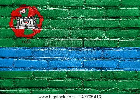 Flag Of Jundiai, Brazil, Painted On Brick Wall