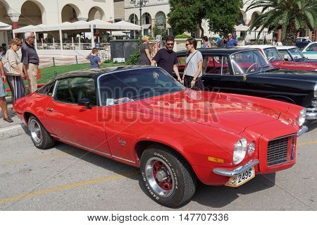 Thessaloniki, Greece - September 18 2016: Chevrolet Camaro 350 LT historic car.
Part of a free one-day exhibition at Aristotelous square in the center of the city.
