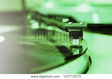 Turntable Playing Vinyl Record With Music