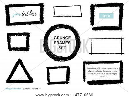 Set of black hand drawn charcoal texture. Vector charcoal design element. Charcoal scribble background.