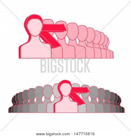 vector illustration of World Day against breast cancer pink ribbon woman alone, group support bandage for the head, symbol, sign