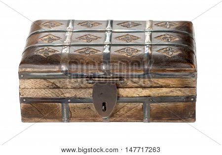 Antique oriental wooden chest isolated on white background