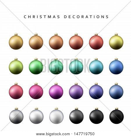 Christmas decoration balls range. Matt shade Christmas balls isolated on a white background realistic vector illustration
