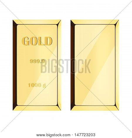Gold bar on white background, precious metal of yellow color. vector illustration