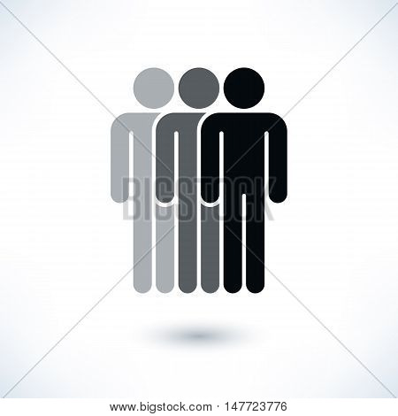 Black three people man figure with gray drop shadow isolated on white background in flat style. Graphic design elements save in vector illustration 8 eps
