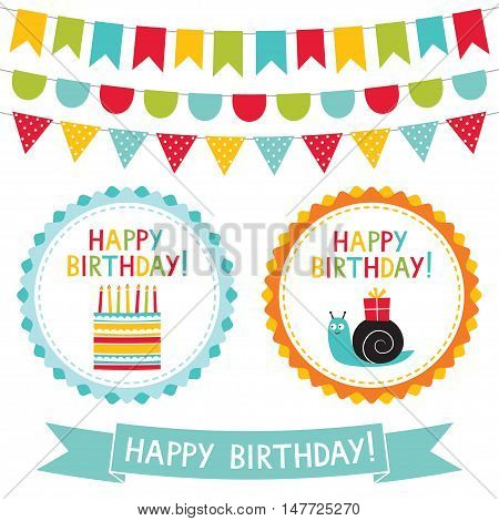 Kid party birthday badges and banners set