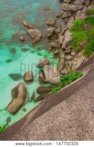 beautiful blue transparently sea waves stones view